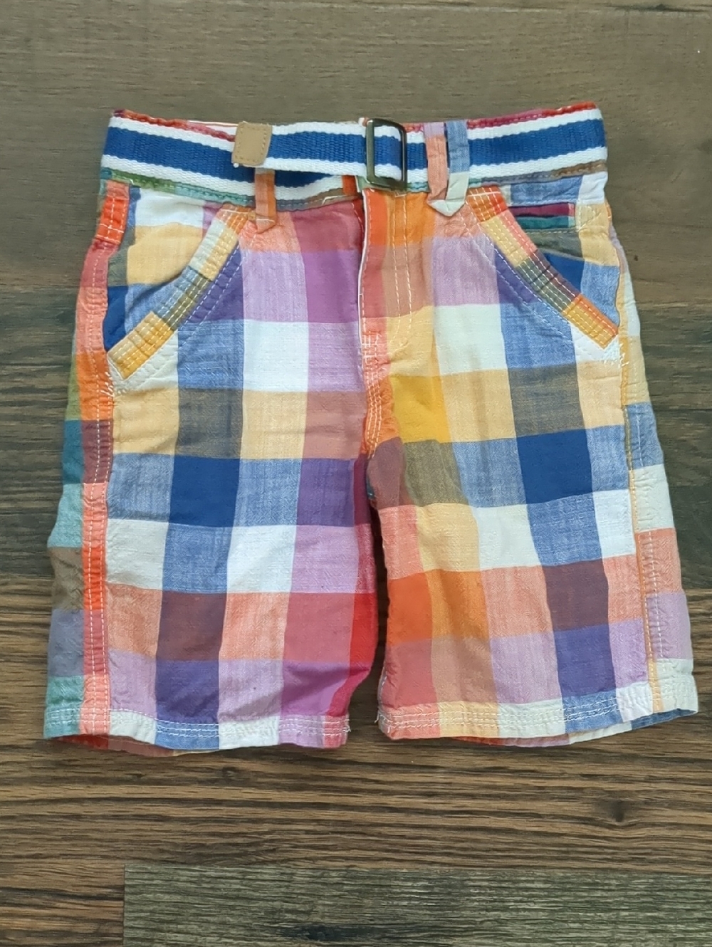 Vintage Boys Genuine Kids Osh Kosh B'Gosh Orange Blue Plaid Shorts, Size 4T